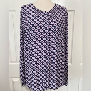Boden-Long Sleeve hidden button front. Novelty print crepe Blouse Top Size 14